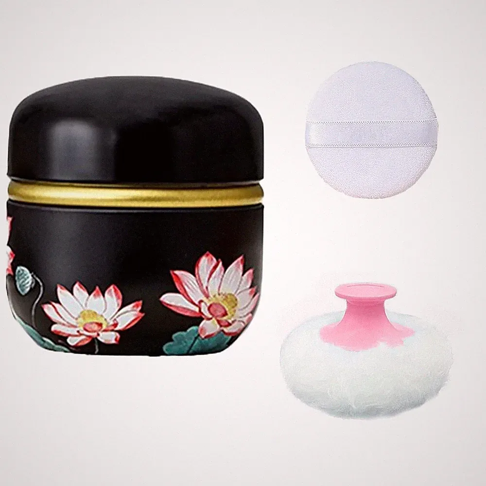 Luxurious Soft Powder Puff & Travel Container for Sensitive Skin - Lotus Design