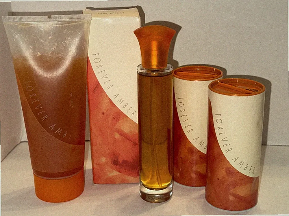 NOS Avon Forever Amber Perfume EDT 1.7 oz, Shower Gel, 2 x Luscious Talc Powder