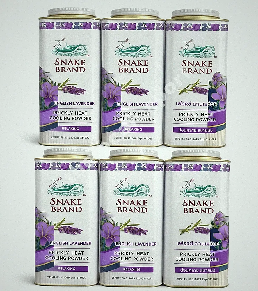 Snake Brand Prickly Heat Cooling Powder Relaxing Lavender 280g (Pack of 6) Thai